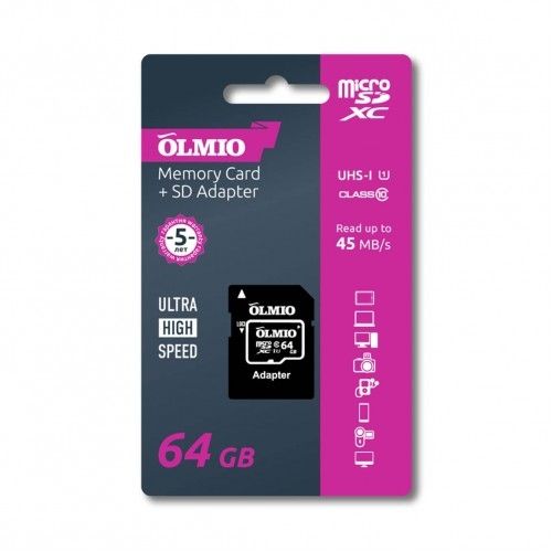 MicroSDHC xotira kartasi 10-sinf UHS-I, adapterli, OLMIO