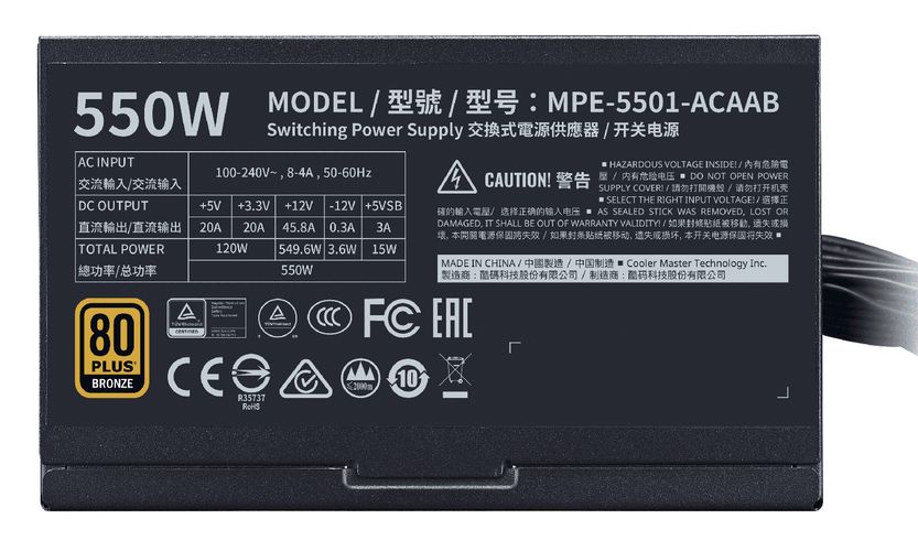 Блок питания Cooler Master MWE 550 Bronze V2 MPE-5501-ACAAB-E, фото