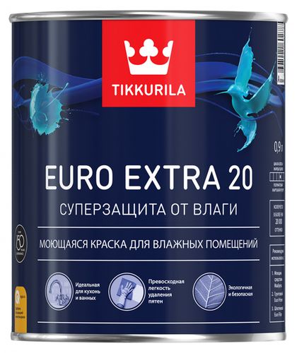 Краска Tikkurila для влажных помещений EURO EXTRA 20 A п/мат., 2.7, White, 