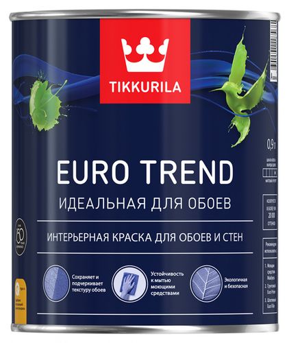 Краска Tikkurila для обоев и стен EURO TREND A мат., 0.9, White, 