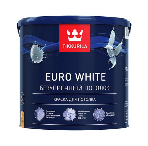 Краска Tikkurila для потолка EURO WHITE гл/мат., 9.0, White, 