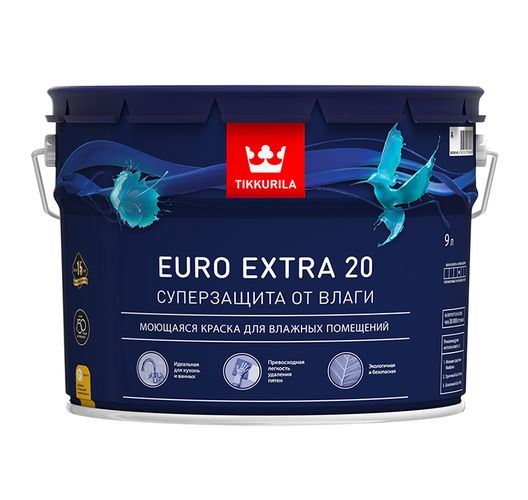 Краска Tikkurila для влажных помещений EURO EXTRA 20 A п/мат., 0.9, White, , в Узбекистане