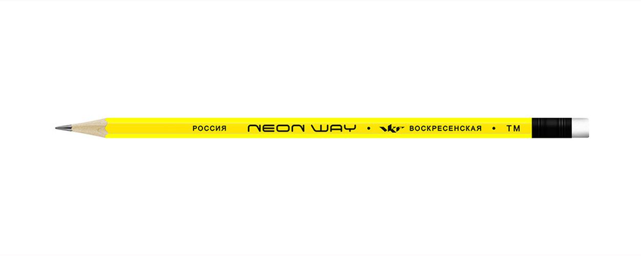 Карандаш графитный неоновый с ластиком ВКФ Neon way