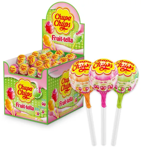 Tayoqchadagi karamel Chupa Chups chaynaladigan konfet bilan Fruit-tella 17g/70ta dona