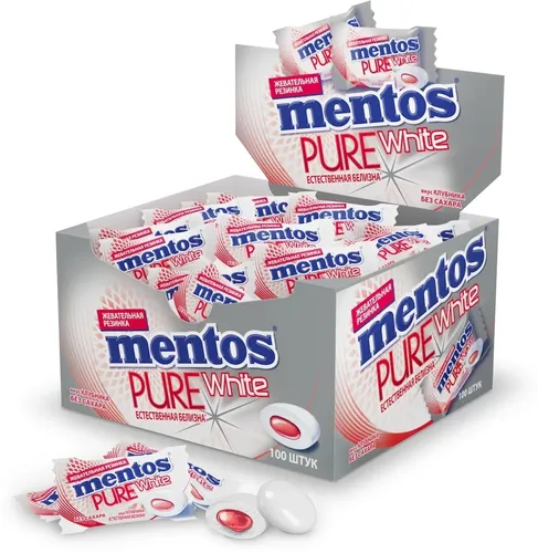 Chaynaladigan rezinka Mentos Pure White Qulupnay,2g/100 ta dona