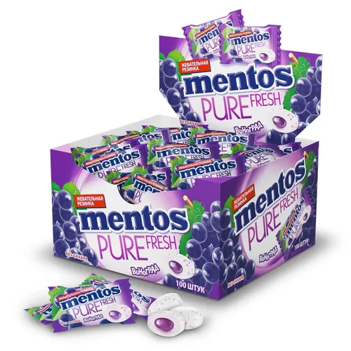 Chaynaladigan rezinka Mentos Pure Fresh Uzum 2g/100ta dona