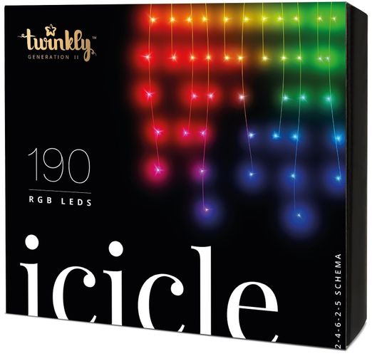 Smart LED Гирлянда Twinkly Icicle RGB 190, BT+WiFi, Gen II, IP44 кабель прозрачный (TWI190STP-TEU)