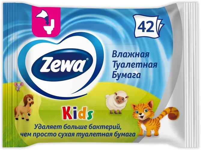 Влажная туалетная бумага Zewa Kids, 42 шт