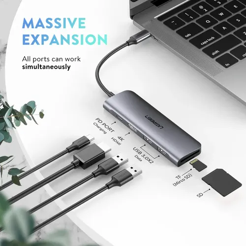 USB konsentrator 6 in 1 UGREEN (hub), HDMI, 2 x USB 30, SD/TF, PD (70411), купить недорого