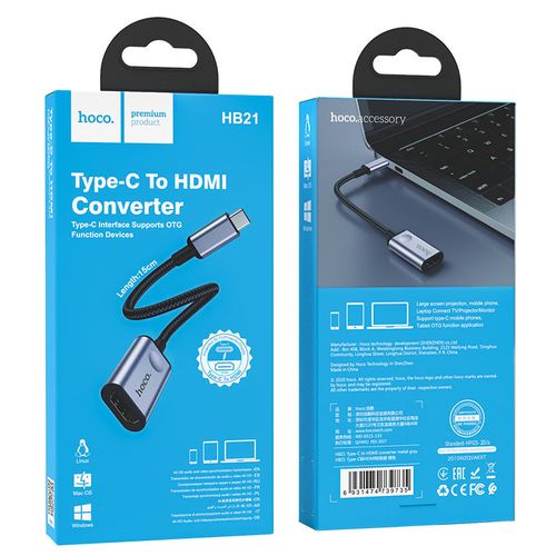 Конвертер Hoco HB21 Type-C в HDMI, Черный, sotib olish