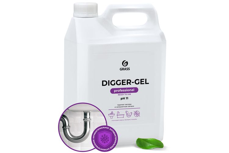 Средство гель для прочистки канализации труб и унитаза от засоров Grass DIGGER GEL