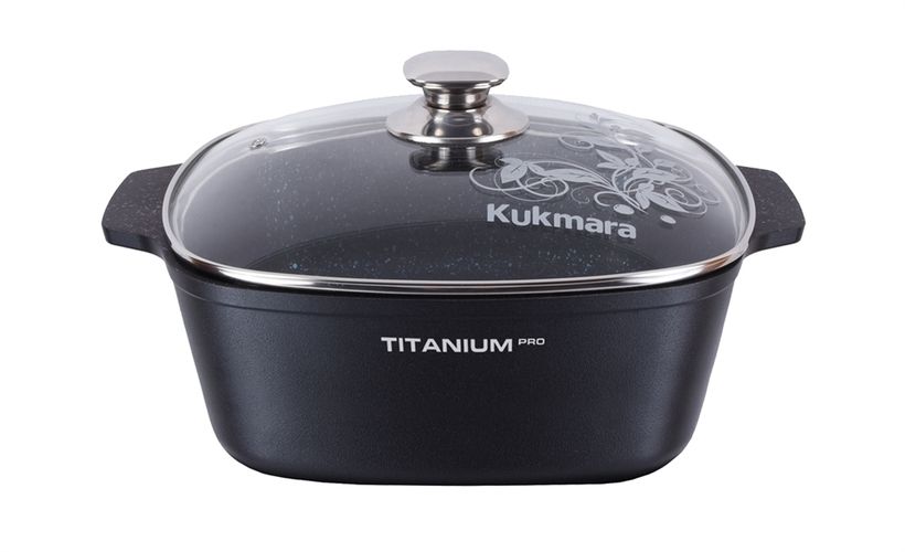 Кастрюля Kukmara квадратная со стеклянной крышкой, Titanium pro ккт551а