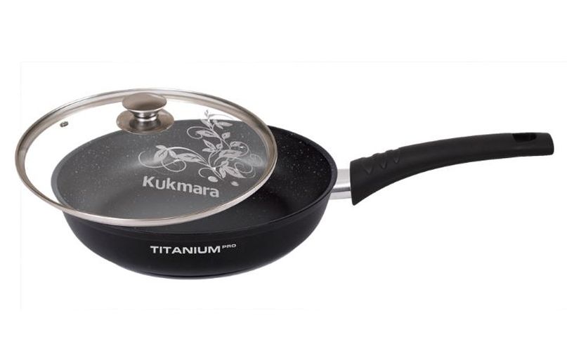 Skovorodka Kukmara tutqichli, shisha qopqoqli Titanium pro stz2403, diametr 20 sm