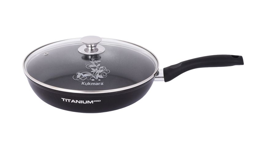 Skovorodka Kukmara tutqichli, shisha qopqoqli, AP liniyasi "Titanium pro" stz2603