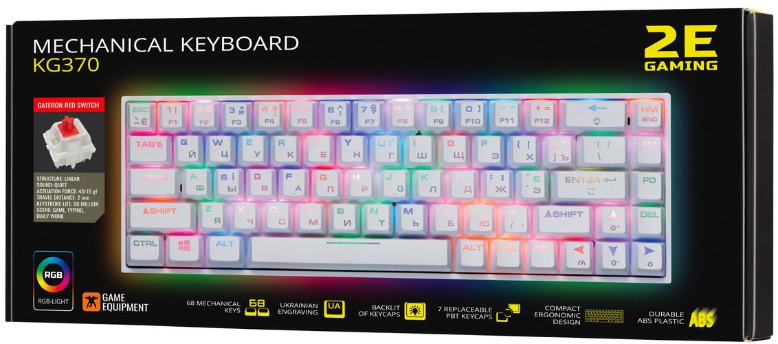 Клавиатура игровая 2E Gaming KG370 RGB Gateron Red Switch White (2E-KG370UWT-RD), O'zbekistonda