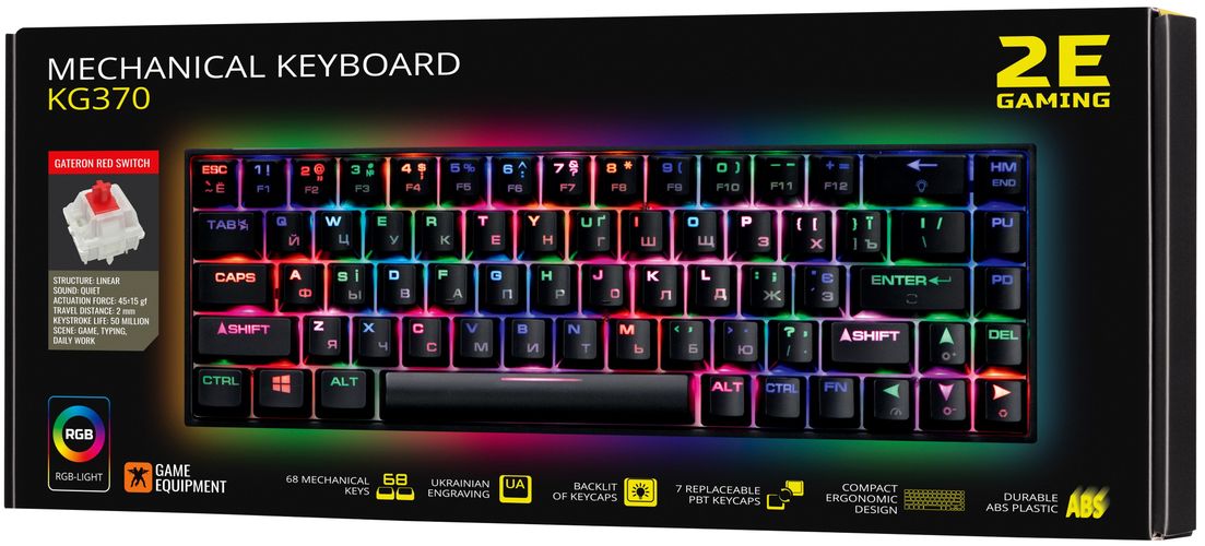 Клавиатура игровая 2E Gaming KG370 RGB Gateron Red Switch Black (2E-KG370UBK-RD), фото № 9