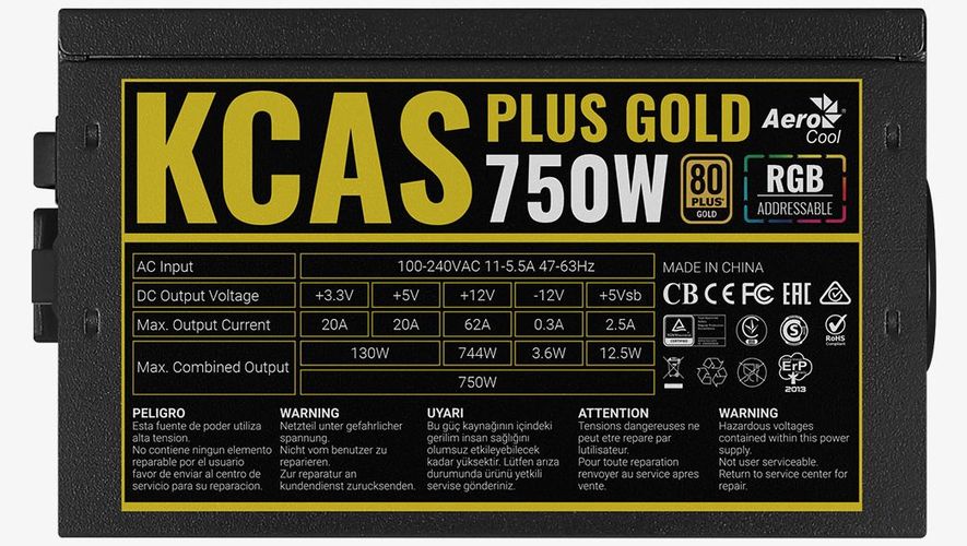 Блок питания AeroCool Kcas Plus Gold 750w Argb Rtx3000 Ready, sotib olish