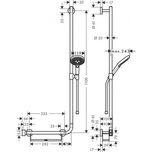 hansgrohe Raindance Select S 120 3jet dush to'plami 110 sm dush paneli, o'ng tomonda 26326000, купить недорого