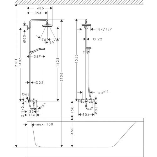 Dush tizimi hansgrohe Croma Select S 180 2 jet termostat bilan 27352400, купить недорого