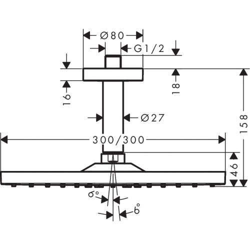 Hansgrohe Raindance E 300 1jet shiftga o'rnatiladigan dush 26250700, купить недорого