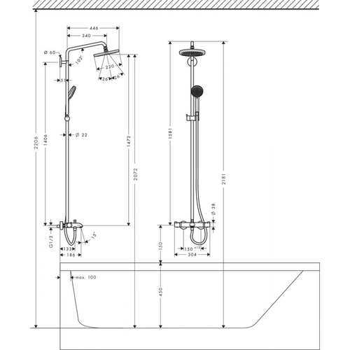 Dush tizimi hansgrohe Croma 220 Showerpipe termostat bilan 27223000, купить недорого