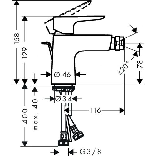 Hansgrohe Talis E bir tutqichli bide krani ochilib chiquvchi mat 71720670, купить недорого