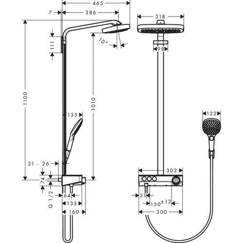 Душевая система hansgrohe Raindance Select E 300 3jet Showerpipe с термостатом 27127000, купить недорого