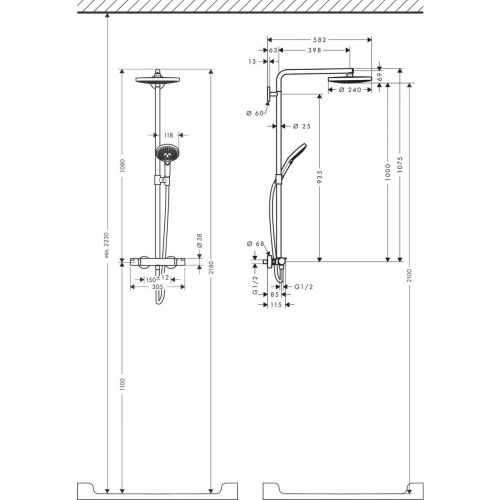 Душевая система hansgrohe Raindance Select S 240 2jet Showerpipe с термостатом 27129400, купить недорого