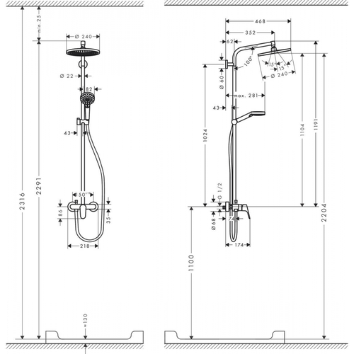 Dush tizimi hansgrohe Crometta S 240 1jet Showerpipe kran bilan 27269000, купить недорого