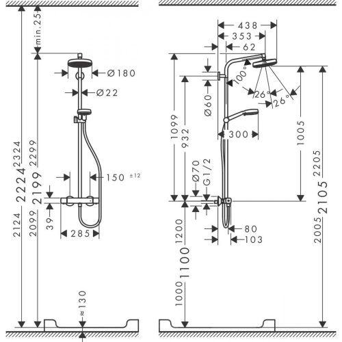 Dush tizimi hansgrohe Crometta 160 1Jet termostat bilan 27264400, в Узбекистане