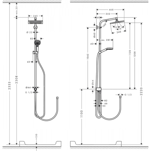 Dush tizimi hansgrohe Crometta E 240 1jet Showerpipe Reno EcoSmart 27289000, купить недорого