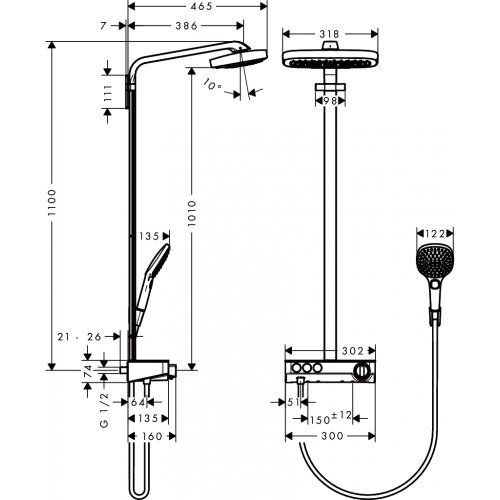 Душевая система hansgrohe Raindance Select E 300 3jet Showerpipe с термостатом 27127400, в Узбекистане