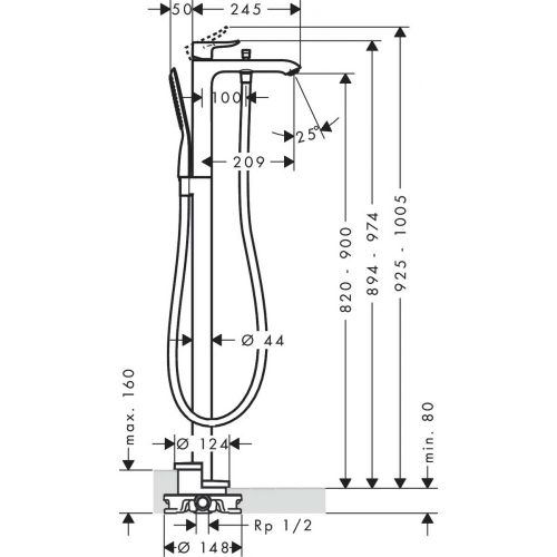 hansgrohe Metris bitta tutqichli hammom uchun kran 31471000, купить недорого