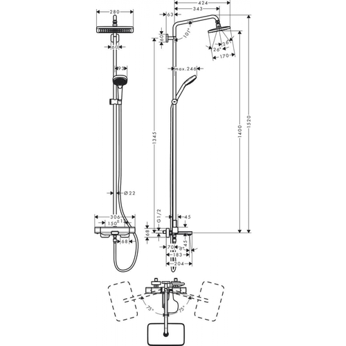 Dush to'plami  hansgrohe Croma E Showerpipe 280 1jet 27687000, фото