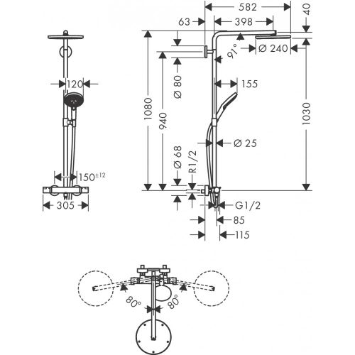 Termostatli dush tizimi hansgrohe Raindance Select S Showerpipe 1jet P 27633700, купить недорого