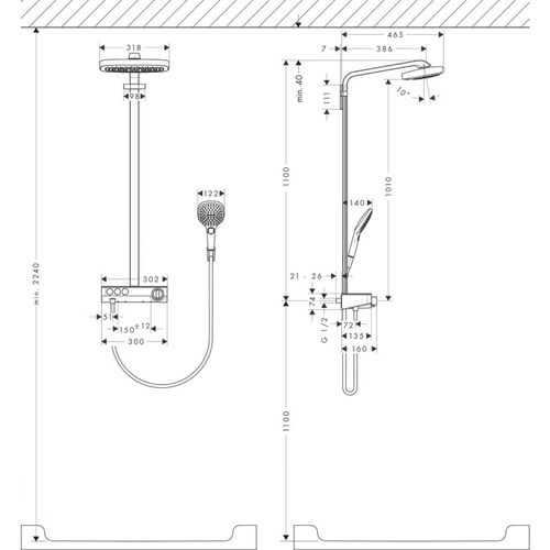 Dush tizimi hansgrohe Raindance Select E 300 3jet Showerpipe termostat bilan 27127000, в Узбекистане