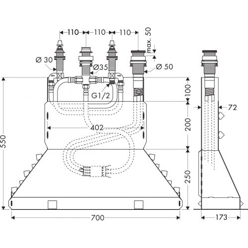 Hansgrohe Secubox chetiga o'rnatilgan hammom krani 4 teshikli 13444180, купить недорого