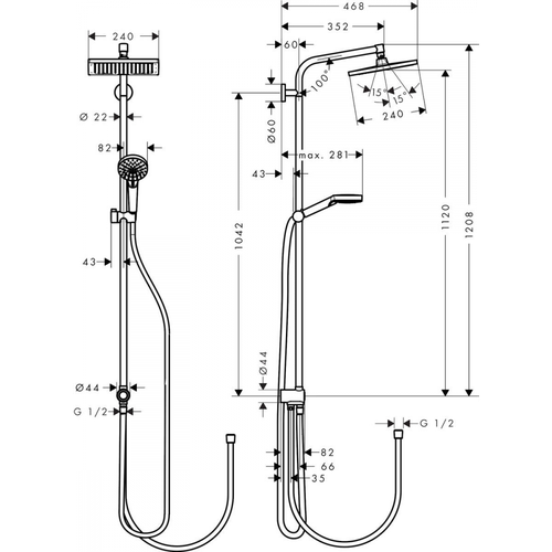 Dush tizimi hansgrohe Crometta E 240 1jet Showerpipe Reno EcoSmart 27289000, фото