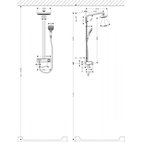 Hansgrohe Raindance Select E 300 2jet Showerpipe 27126000  termostat bilan yashirin dush tizimi, в Узбекистане