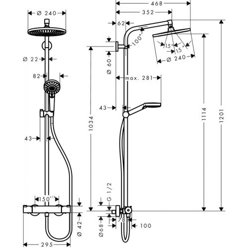 Hansgrohe Crometta S 240 1jet Showerpipe EcoSmart 27268000 termostat bilan yashirin dush tizimi, фото