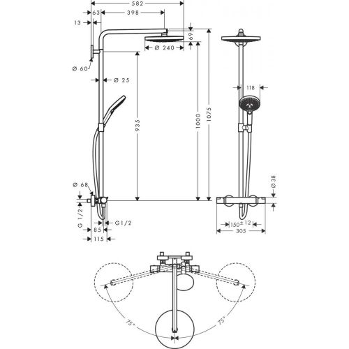 Душевая система hansgrohe Raindance Select S 240 2jet Showerpipe с термостатом 27129400, фото