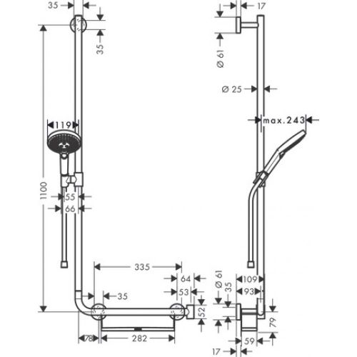 hansgrohe Raindance Select S 120 3jet dush to'plami 110 sm dush paneli, o'ng tomonda 26324000, купить недорого