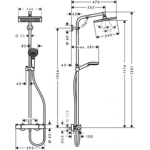 Dush tizimi Hansgrohe Crometta E termostat bilan Showerpipe 240 1jet EcoSmart 27281000, купить недорого