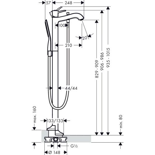 Bir tutqichli vanna krani, pol usti, tutqichli Hansgrohe 31445090, купить недорого