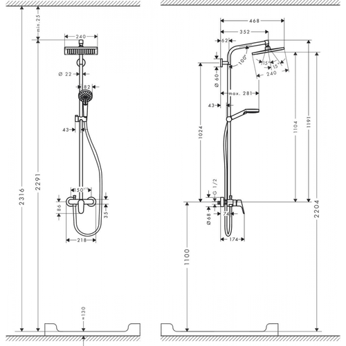 Hansgrohe Crometta S 240 1jet Showerpipe EcoSmart 27284000 termostat bilan yashirin dush tizimi, купить недорого