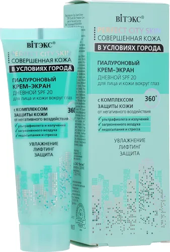 Yuz va ko'z atrofidagi teri uchun krem-ekran Vitex mukammal teri shahar sharoitida Gialuronik pastki SPF20