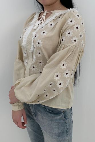 Женская Блузка Ez-Q С Вышивкой Ромашки Ручная Работа SK089, Бежевый, в Узбекистане