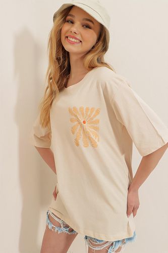 Женская футболка Trend Alacati с флокированным принтом ALCX7978, купить недорого