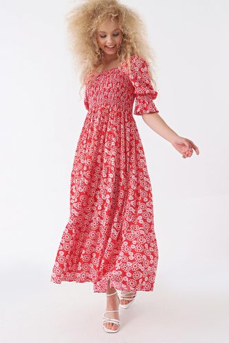 Красное Длинное Платье Myidol Со Складками И Цветочным Узором 6201, фото
