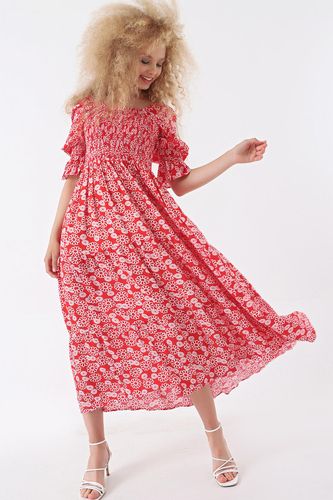 Красное Длинное Платье Myidol Со Складками И Цветочным Узором 6201, arzon